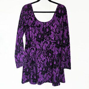 Betsey Johnson Purple Lace Fit & Flare Scoop Neck Scoop Back Mini Dress